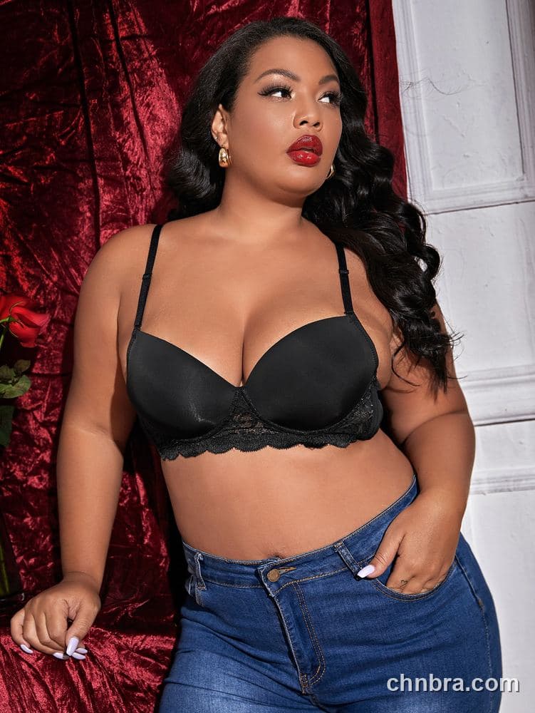 Custom Plus Size Black Satin Push-Up Demi Bra – Wholesale Direct from Factory 4
