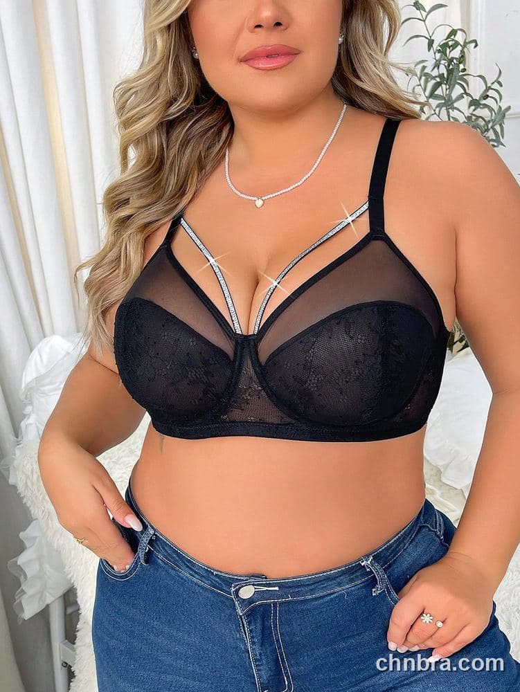 Plus Size Black Lace Cups + Sheer Mesh Bra – OEM / ODM Lingerie Manufacturer