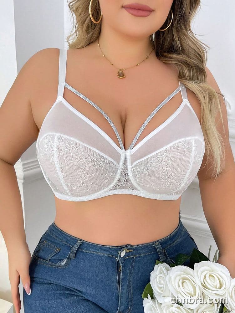Plus Size Black Lace Cups + Sheer Mesh Bra – OEM / ODM Lingerie Manufacturer 14