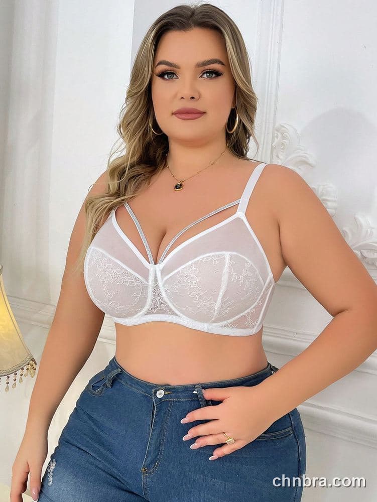 Plus Size Black Lace Cups + Sheer Mesh Bra – OEM / ODM Lingerie Manufacturer 15