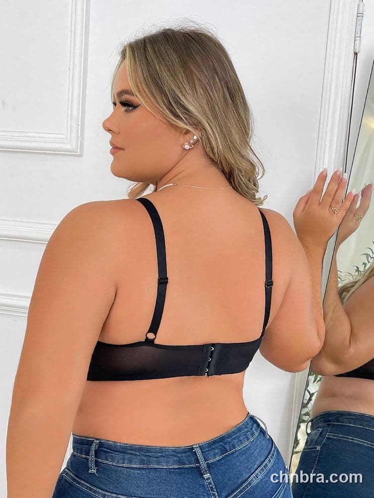 Plus Size Black Lace Cups + Sheer Mesh Bra – OEM / ODM Lingerie Manufacturer 2