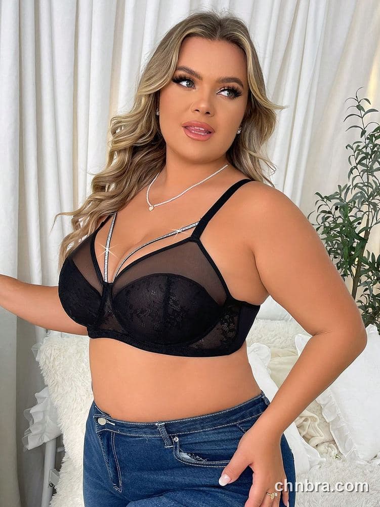 Plus Size Black Lace Cups + Sheer Mesh Bra – OEM / ODM Lingerie Manufacturer 4
