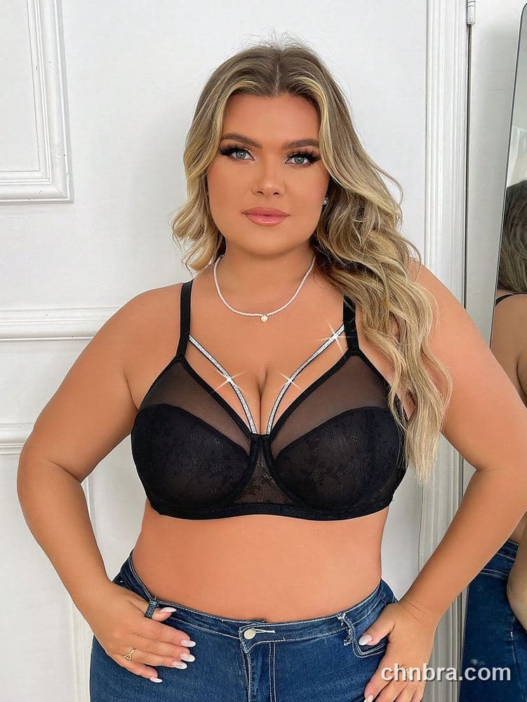 Plus Size Black Lace Cups + Sheer Mesh Bra – OEM / ODM Lingerie Manufacturer 5