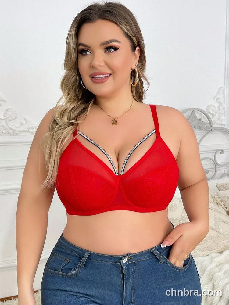 Plus Size Black Lace Cups + Sheer Mesh Bra – OEM / ODM Lingerie Manufacturer 6