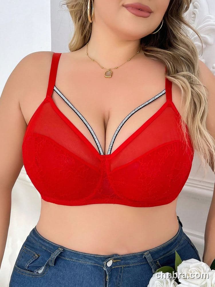 Plus Size Black Lace Cups + Sheer Mesh Bra – OEM / ODM Lingerie Manufacturer 9