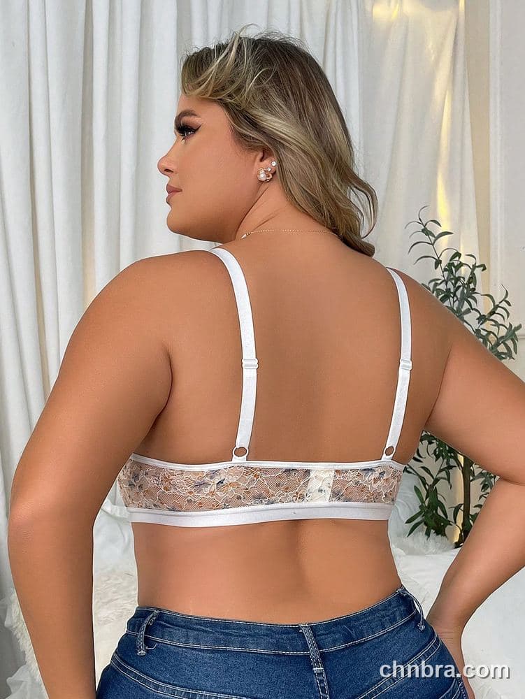 DesireSculpt Plus Size White Ditsy Floral Lace Bra – Factory Wholesale 2