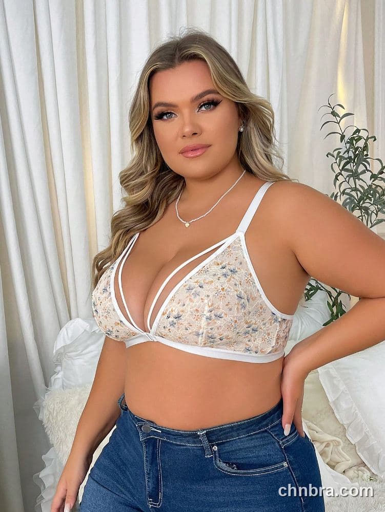DesireSculpt Plus Size White Ditsy Floral Lace Bra – Factory Wholesale 5