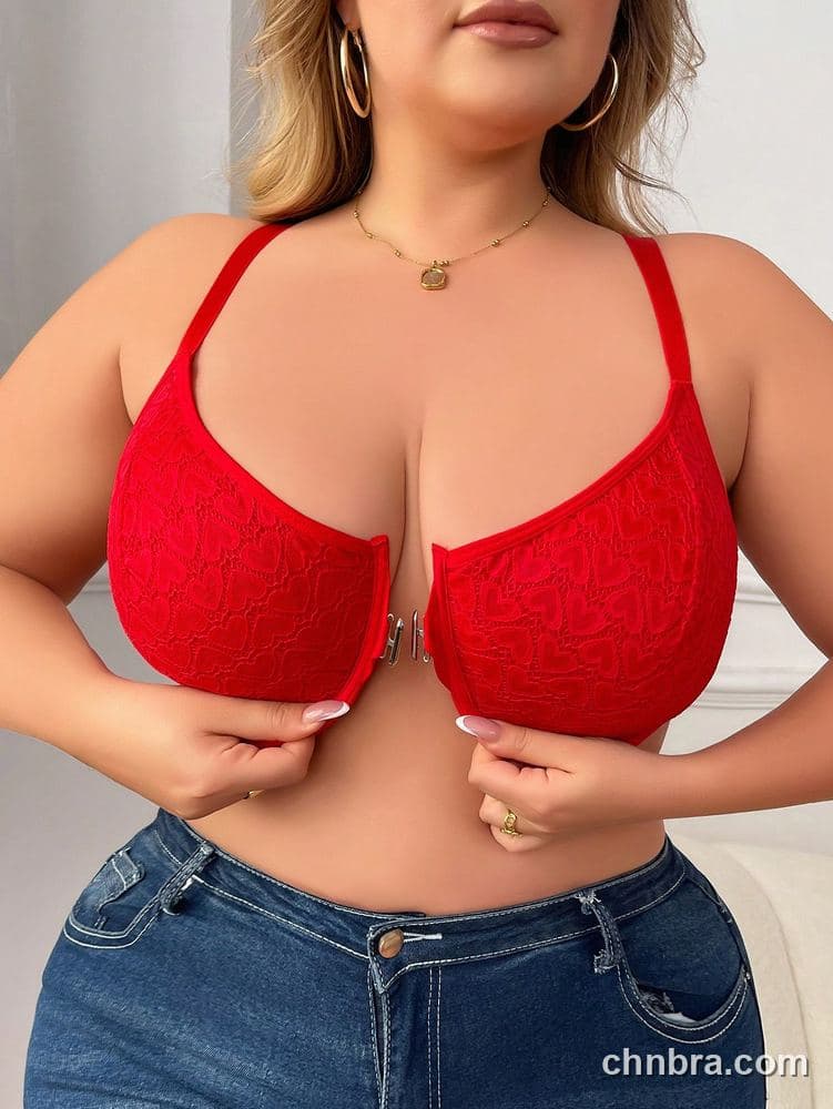 Plus Size Heart-Texture Lace Bra – Wholesale Lingerie Manufacturing Factory 6