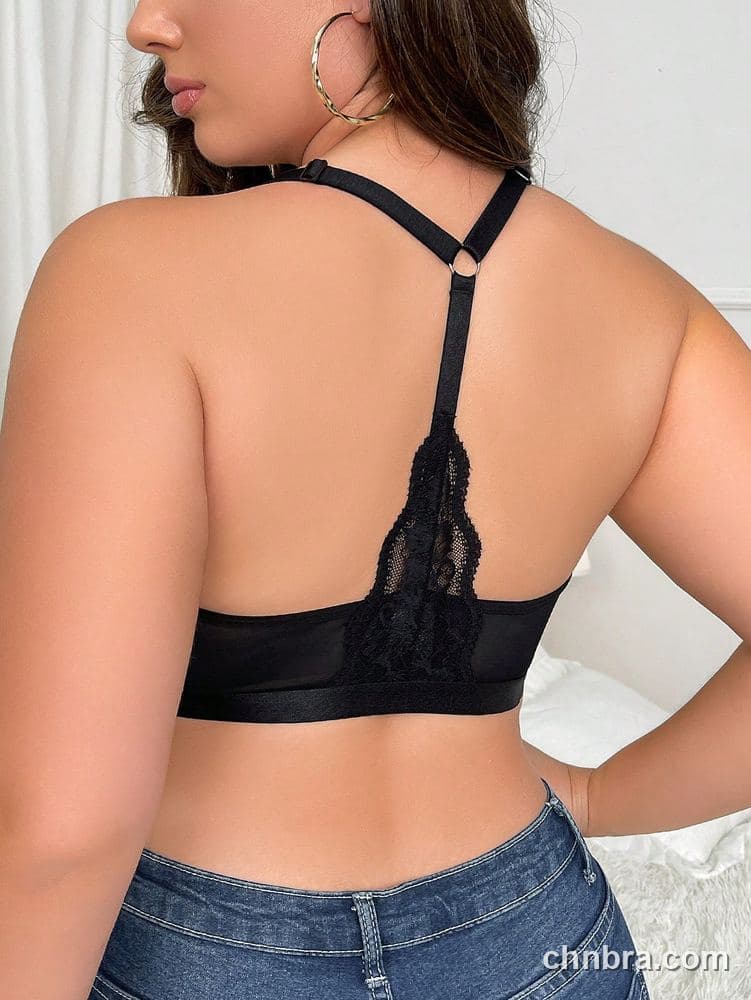 Custom Plus Size Black Sheer Mesh Triangle Bralette – Wholesale Direct from Factory 2