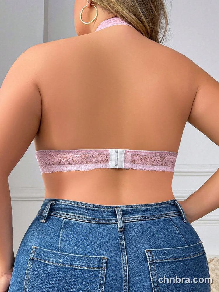 Wholesale Plus Size Pink Halter Lace Triangle Bralette – Direct Factory 2