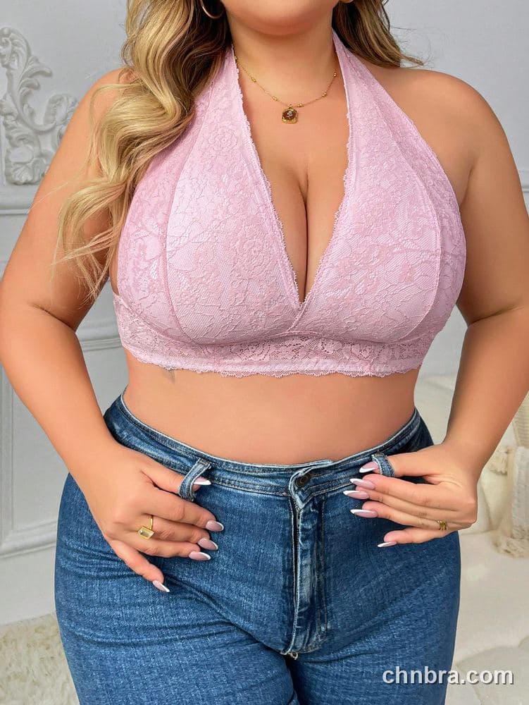 Wholesale Plus Size Pink Halter Lace Triangle Bralette – Direct Factory 4