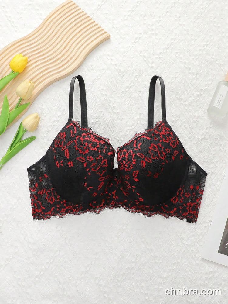 Custom Plus Size Red Two-Tone Floral Lace Push-Up Bra – Wholesale Direct from Factory