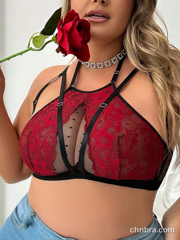 Wholesale Plus Size Red High-Neck Halter Cage-Strap Bralette – Direct Factory 3