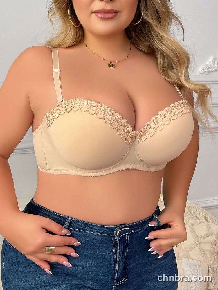 DesireSculpt Plus Size Nude Embroidered Scallop Trim Balconette Bra – Factory Wholesale
