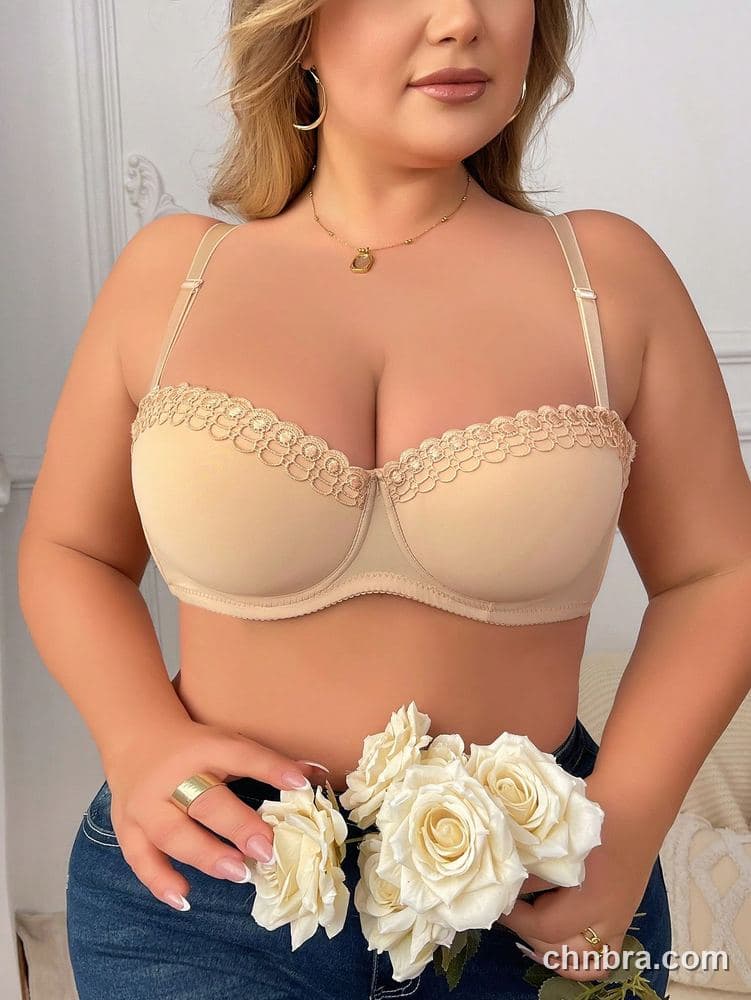 DesireSculpt Plus Size Nude Embroidered Scallop Trim Balconette Bra – Factory Wholesale 3