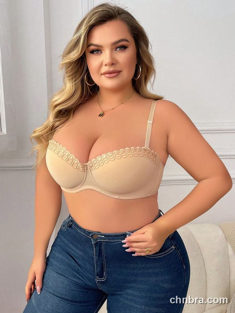DesireSculpt Plus Size Nude Embroidered Scallop Trim Balconette Bra – Factory Wholesale 4