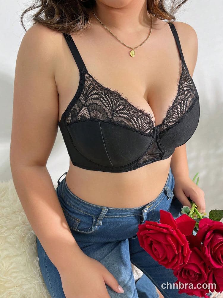 Plus Size Black Fan Lace Top Cups – Bulk Wholesale, Lingerie Supplier 4