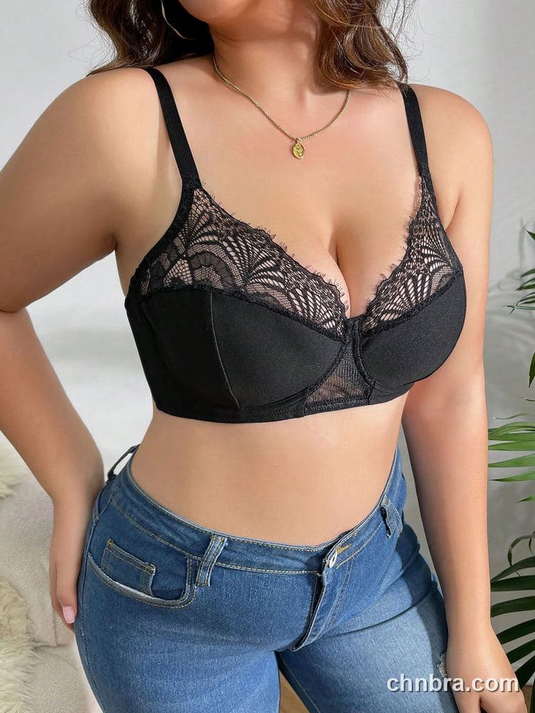 Plus Size Black Fan Lace Top Cups – Bulk Wholesale, Lingerie Supplier 5