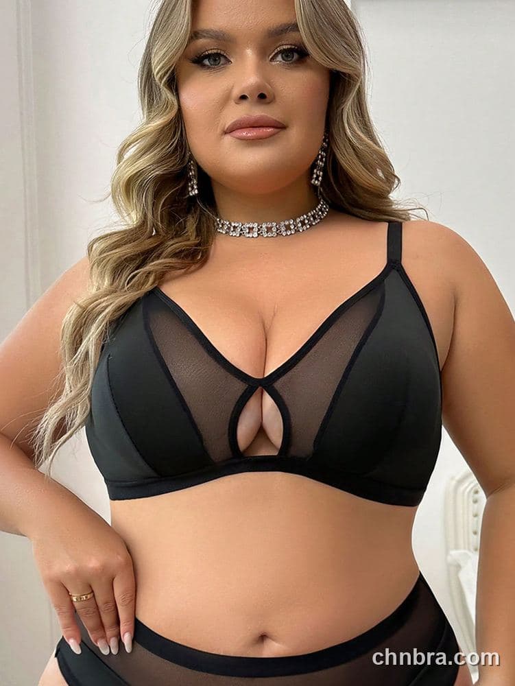 DesireSculpt Plus Size Black Sheer Mesh Triangle Bra – Factory Wholesale