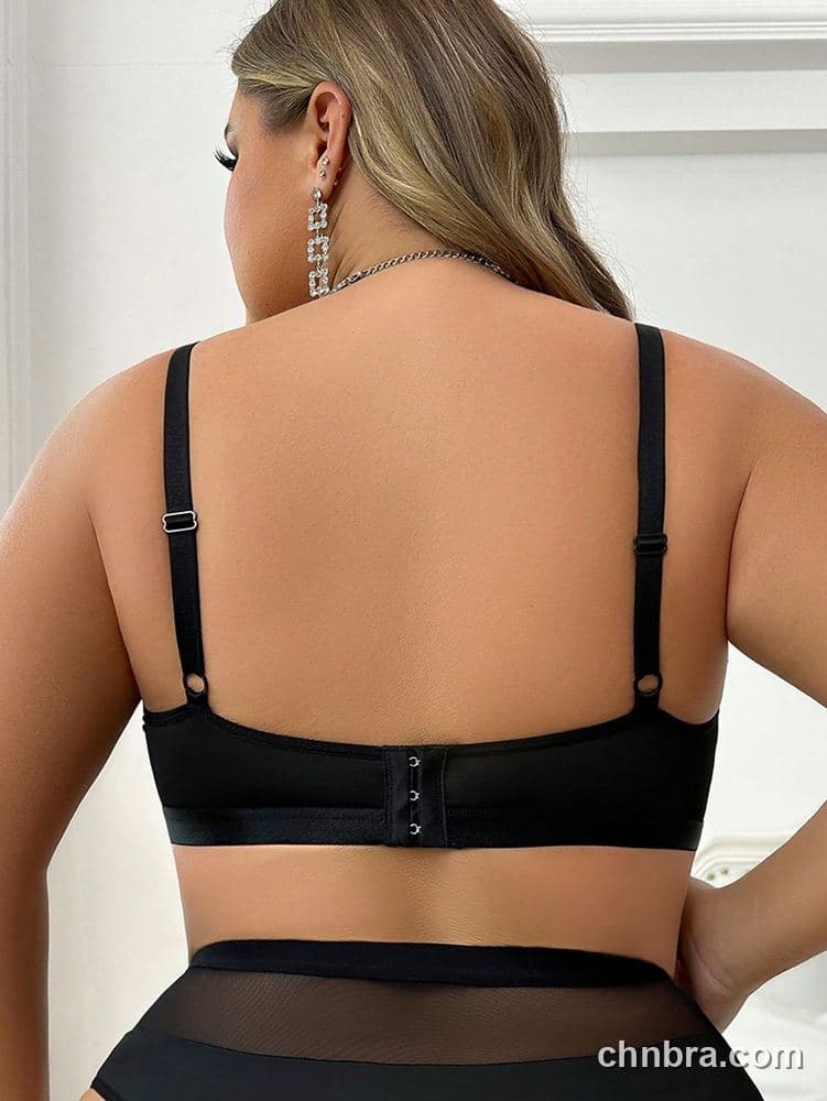 DesireSculpt Plus Size Black Sheer Mesh Triangle Bra – Factory Wholesale 2