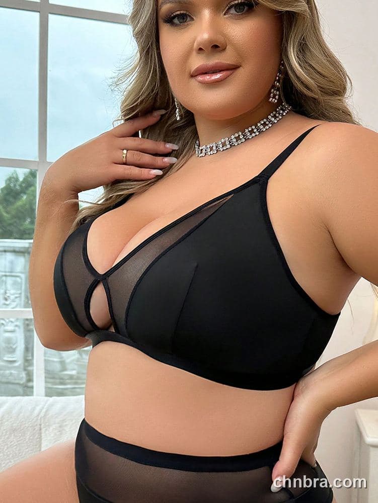 DesireSculpt Plus Size Black Sheer Mesh Triangle Bra – Factory Wholesale 4