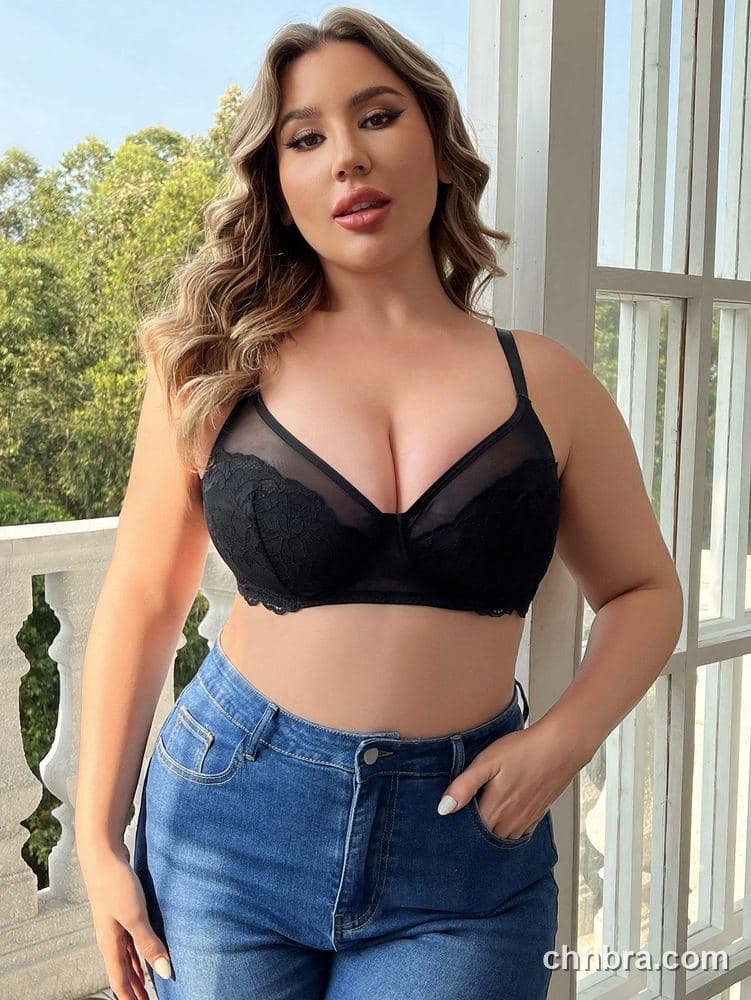 Plus Size Black Sheer Mesh + Lace Bra – Bulk Wholesale, Lingerie Supplier