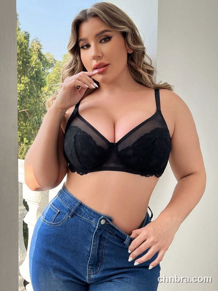 Plus Size Black Sheer Mesh + Lace Bra – Bulk Wholesale, Lingerie Supplier 3