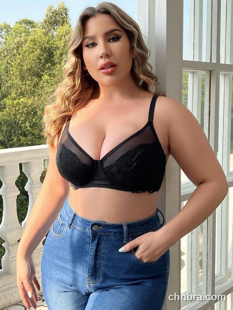 Plus Size Black Sheer Mesh + Lace Bra – Bulk Wholesale, Lingerie Supplier 4