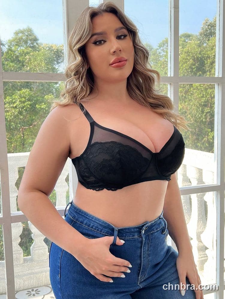 Plus Size Black Sheer Mesh + Lace Bra – Bulk Wholesale, Lingerie Supplier 5