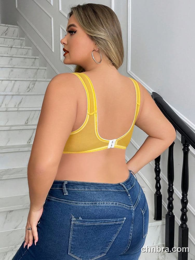 Plus Size Yellow Floral Lace Wire-Free Bra – Wholesale Lingerie Manufacturing Factory 2
