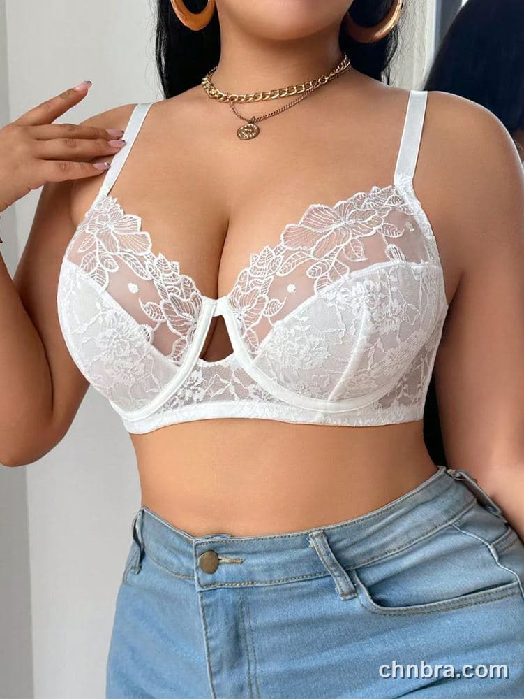 Custom Plus Size Black Embroidered Leaf Mesh Bra – Wholesale Direct from Factory 13
