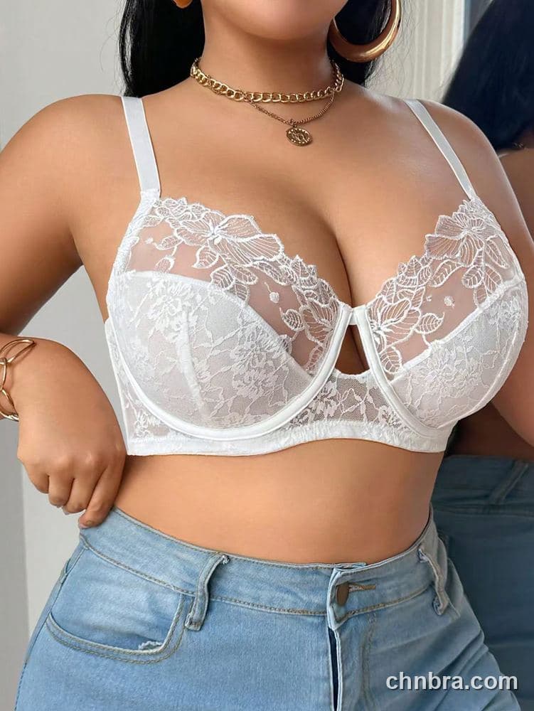 Custom Plus Size Black Embroidered Leaf Mesh Bra – Wholesale Direct from Factory 16
