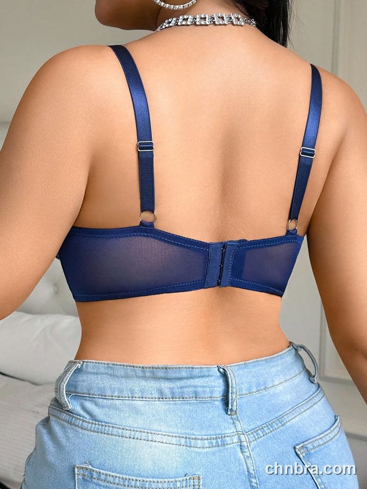 Custom Plus Size Black Embroidered Leaf Mesh Bra – Wholesale Direct from Factory 7