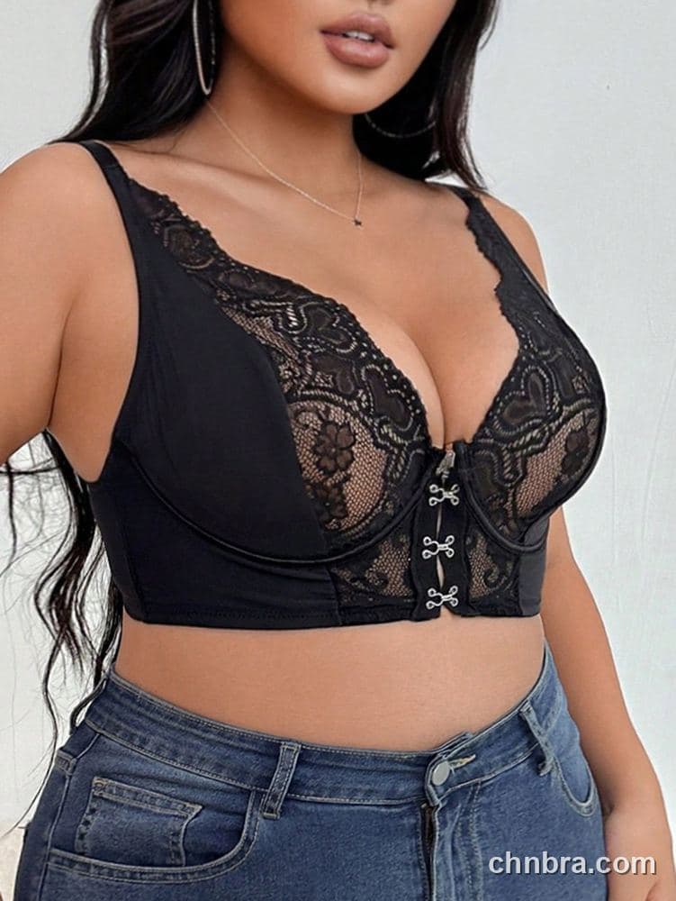 Plus Size Black Heart Lace Plunge Longline Bra – Bulk Wholesale, Lingerie Supplier 3