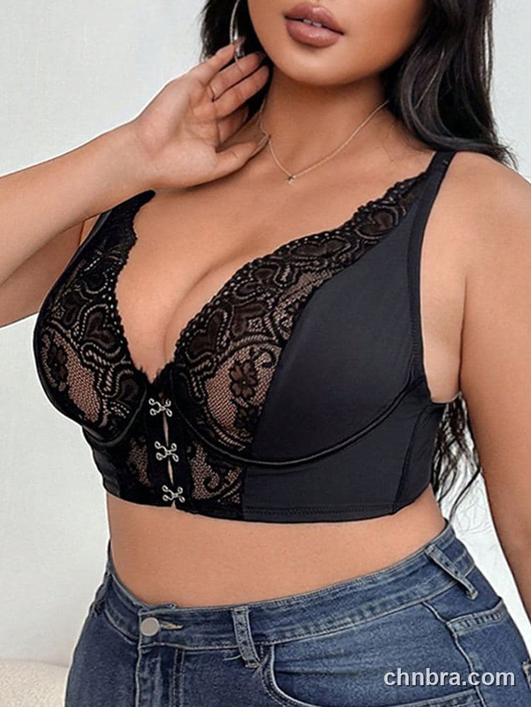 Plus Size Black Heart Lace Plunge Longline Bra – Bulk Wholesale, Lingerie Supplier 5