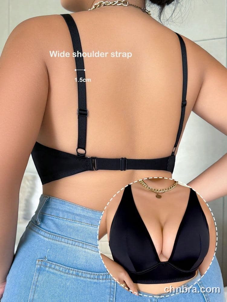 Plus Size Black Smooth Deep-V Plunge Bralette – OEM / ODM Lingerie Manufacturer 4