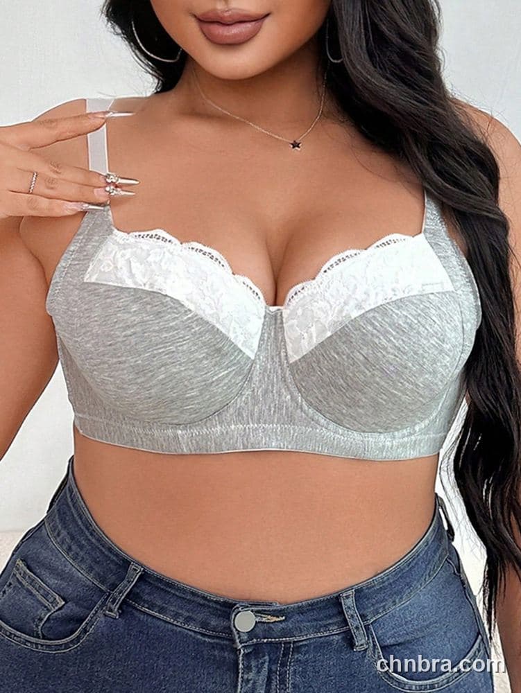 Plus Size Gray Cotton-Feel Balconette Bra – Wholesale Lingerie Manufacturing Factory