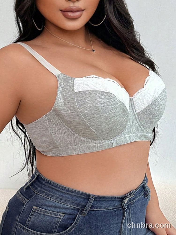 Plus Size Gray Cotton-Feel Balconette Bra – Wholesale Lingerie Manufacturing Factory 3