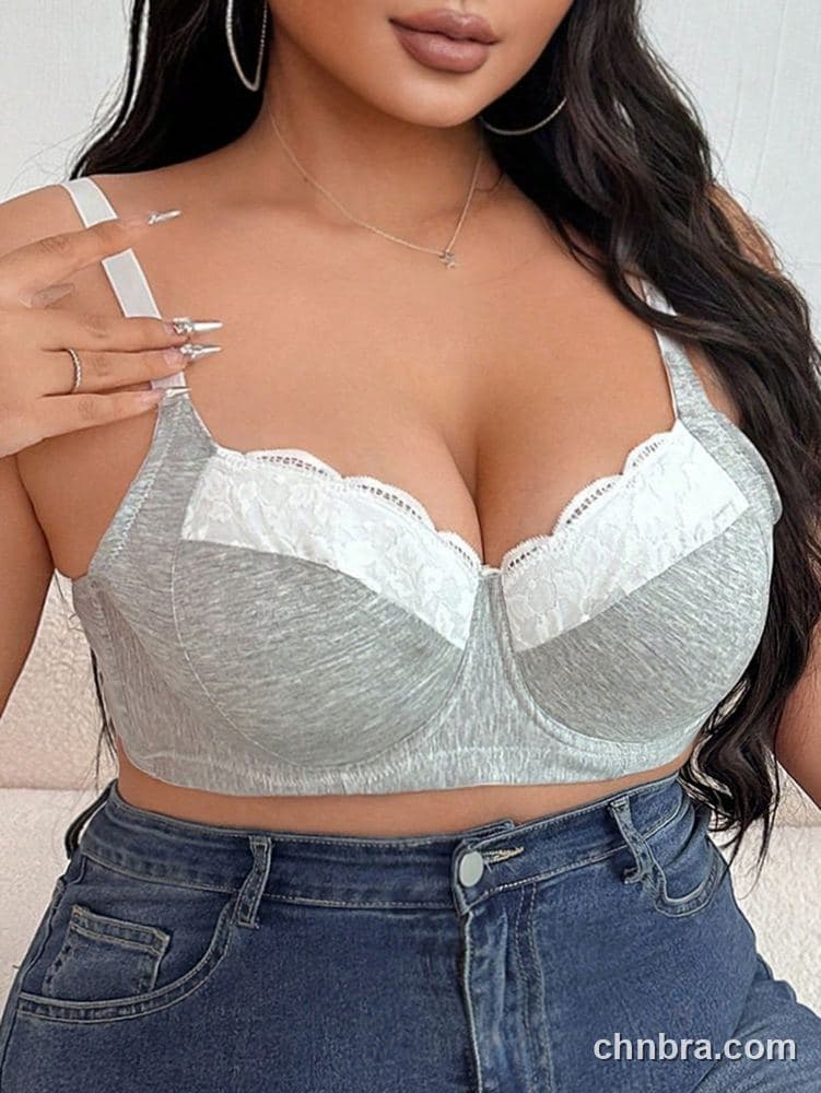 Plus Size Gray Cotton-Feel Balconette Bra – Wholesale Lingerie Manufacturing Factory 5