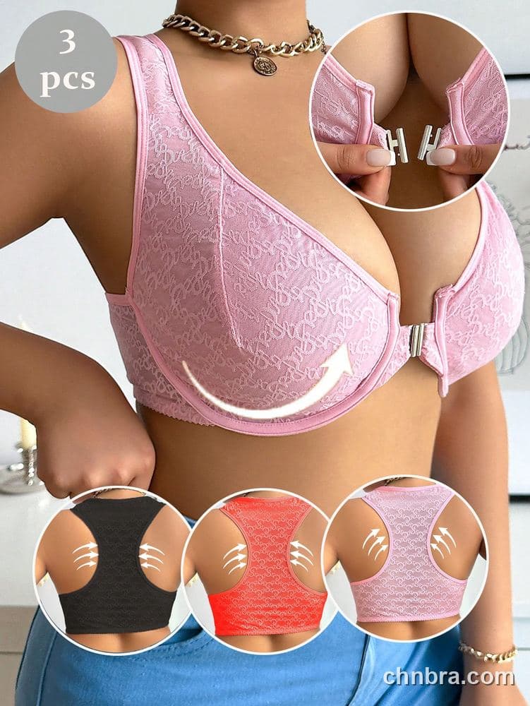 Plus Size Pink Front-Closure Racerback Bra – Bulk Wholesale, Lingerie Supplier