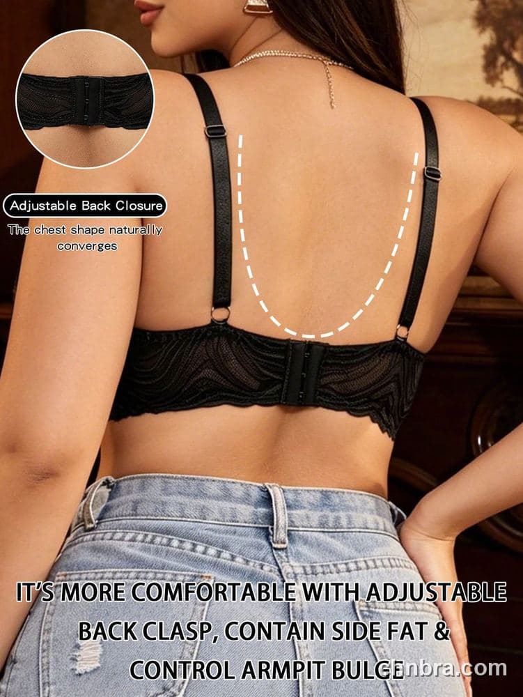 Wholesale Plus Size Black Swirl-Texture Lace Plunge Bra – Direct Factory 2