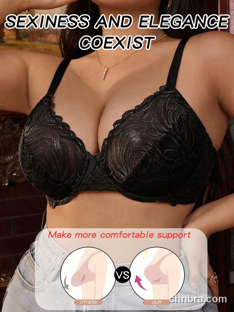 Wholesale Plus Size Black Swirl-Texture Lace Plunge Bra – Direct Factory 5