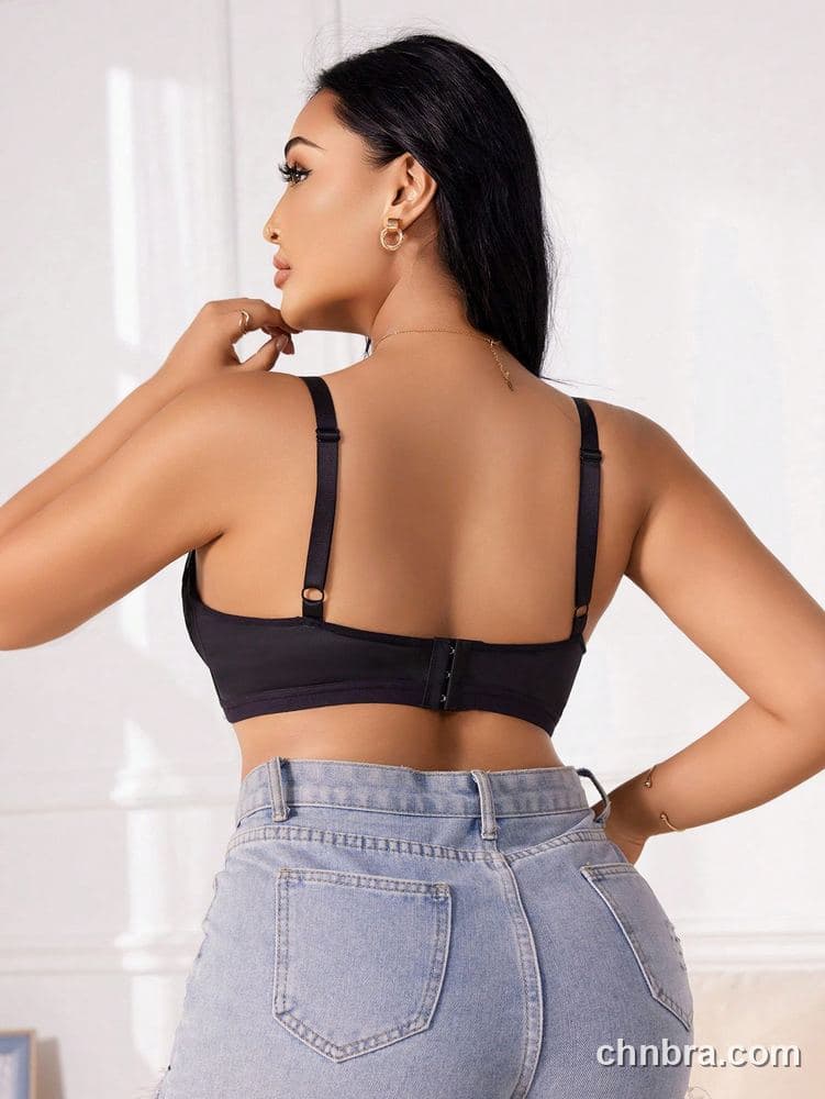 DesireSculpt Plus Size Black Sheer Mesh Plunge Bralette – Factory Wholesale 2