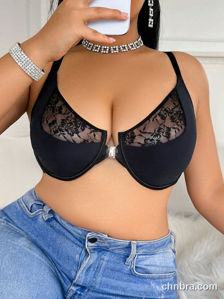 Custom Plus Size Black Front-Closure Underwire Bra – Wholesale Direct from Factory