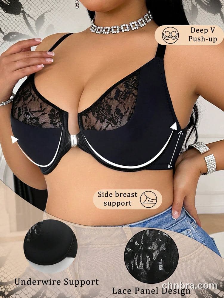 Custom Plus Size Black Front-Closure Underwire Bra – Wholesale Direct from Factory 3