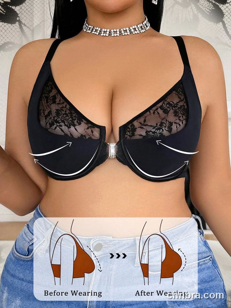 Custom Plus Size Black Front-Closure Underwire Bra – Wholesale Direct from Factory 4