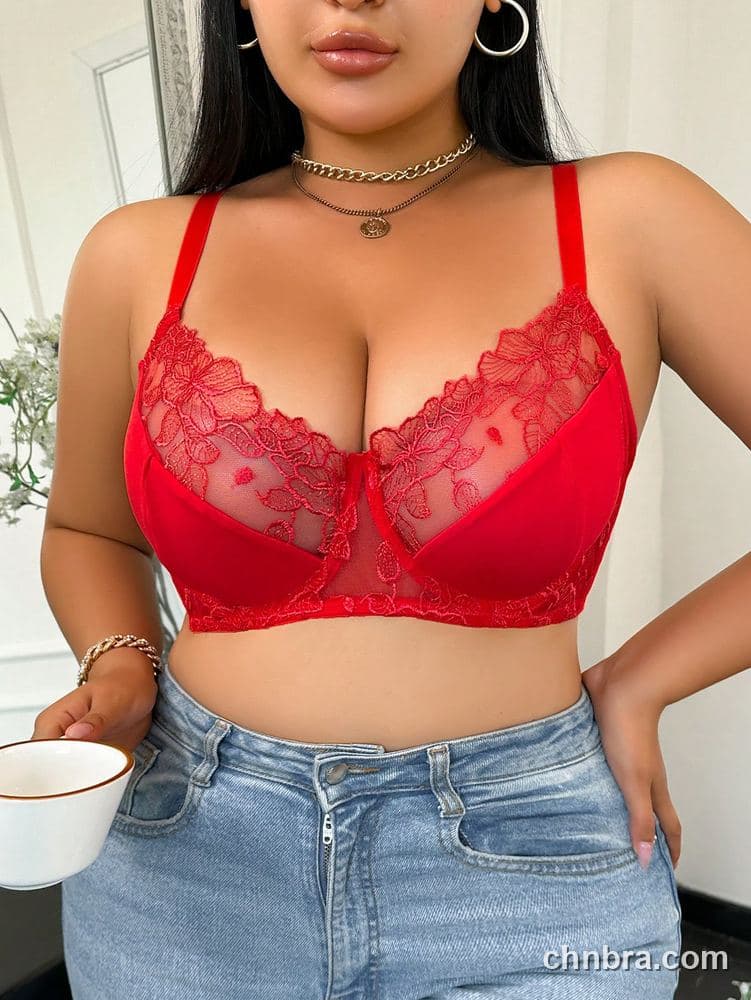 Plus Size Embroidered Floral Sheer Cups Bra – Bulk Wholesale, Lingerie Supplier 4