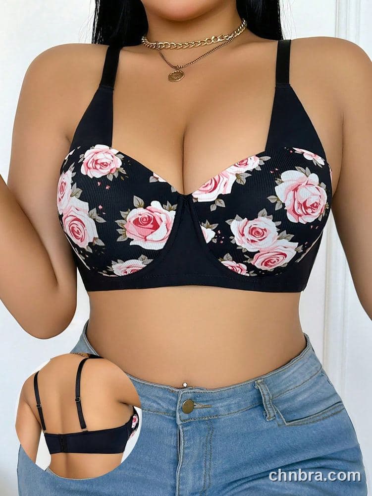 Wholesale Plus Size Black Rose Print Push-Up Bra – Direct Factory 3