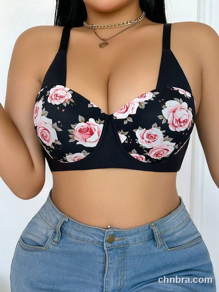 Wholesale Plus Size Black Rose Print Push-Up Bra – Direct Factory 5