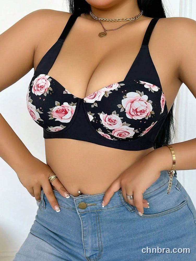Wholesale Plus Size Black Rose Print Push-Up Bra – Direct Factory 6